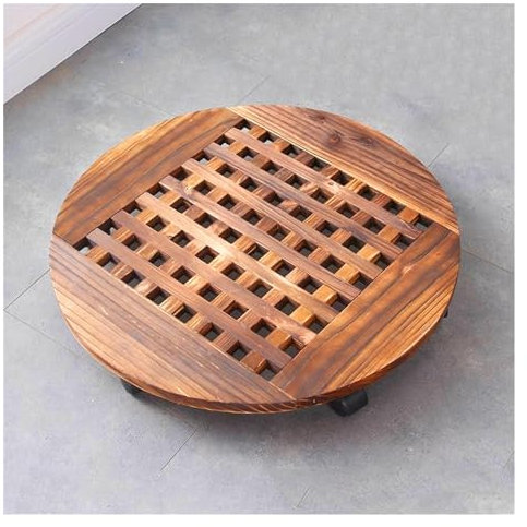 Plant Pot Trolley, Natural Wooden Plant Pot Trolley-Plant Caddy, 12 in 14 in 16in Potted Stand with Wheels, Rolling Plant Stand for Heavy Garden Pot, Loading Capacity 150kg (Color : Round,