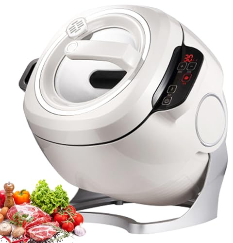 Máquina de cocción automática de 6 l, Robot de Cocina eléctrico Inteligente de 2000 W con Ajuste de Tiempo y Temperatura, sartén Antiadherente para saltear, Olla de cocción giratoria automática