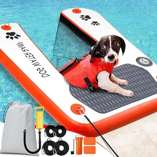Inflatable Dog Boat&Pool Ramp,Extra Wider Floating Pet Pup Plank Ladder for Pool,Dock&Boat,Non-Slip Dog Water Ramp for Swimming With High Stability,Pet Pool Ladder for 68kg Dogs Climb Out of Water
