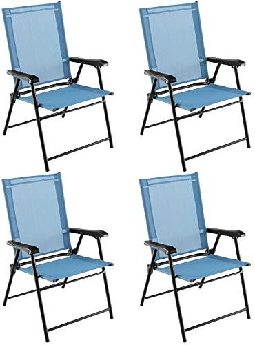 Klappbare Gartenstühle für den Außenbereich, 4er-Set, mit Armlehnen, tragbarer Metallrahmen, Terrasse, Bistrostuhl für Hof, Rasen, Pool, Deck, Campingsitze mit 150 kg Tragkraft, Blau
