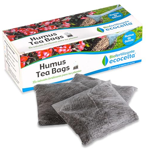 ECOCELTA | Humus Tea Bags 1 Caja X 12 Saquitos | Abono Ecológico - Plantas en Maceta | Infusión Fertilizante Natural y Uso Directo | Riego y Pulverización | Sin Olores | 100% Biodegradable