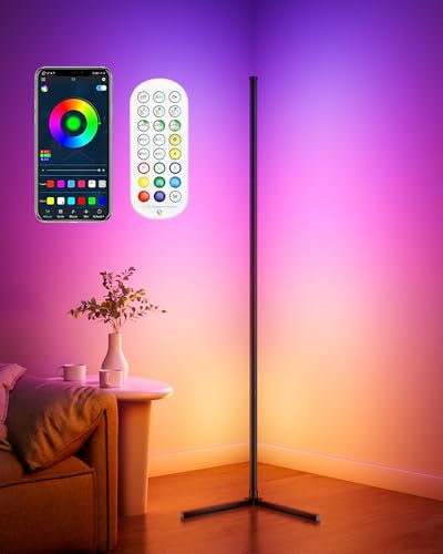 rhinowisdom RGB LED Stehlampe Wohnzimmer Dimmbar 170cm mit Fernbedienung & APP, 16 Millionen Farben, 300 Szenenmodi, Musik-Sync, DIY-Modus & Timing, LED Standleuchte für Wohnzimmer, Schlafzimmer