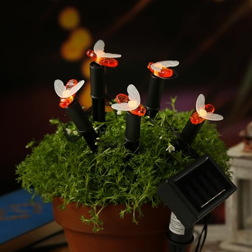MARELIDA LED Solar Lichterkette Bienen Gartendekoration Beetstecker Blumentopfdeko outdoor mit Lichtsensor für Außen (Bienen)