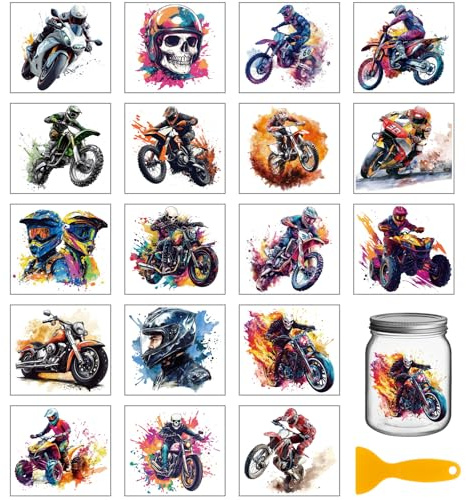 GLOBLELAND 18 Blatt Transferaufkleber Mit Totenkopf Motocross Motiv 3.9x3.6ZollFür Motorräder Farbenfrohe Transferaufkleber Zum Aufreiben Für Möbel Vasen Glas Kunsthandwerk Dekorationen