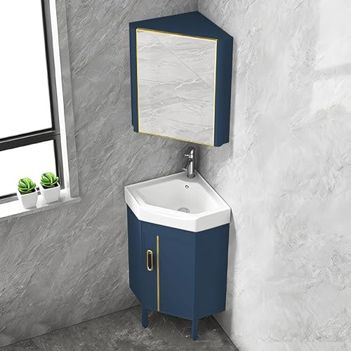 MYUYEE WaschbeckenEckwaschtisch für Badezimmer bodenstehendes Waschbecken Badezimmer-Eckwaschbecken Badezimmerschrank mit Wasserhahn und Abfluss kompaktes,B-43 cm/16,9 Zoll