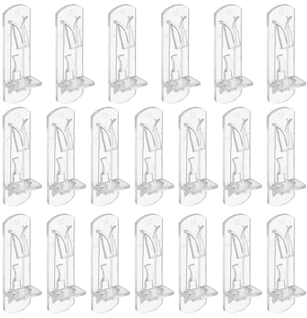 PATIKIL Locking Shelf Support Pegs, 20 Pcs Plastic Cabinet Shelf Pins Clear Self-Locking Shelf Bracket Clips for 5mm Diameter Peg Hole 3/4 Inch (20mm) Thick Shelf