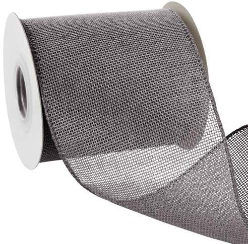 Uiopa Juteband 100mm Breit, 18,2m Vintage Geschenkband Grau mit Draht, Dekoband Jute Sackleinen Ribbon Band für Kränze, Schleifenherstellung, Geschenk, Heimdekoration, DIY Kunsthandwerk