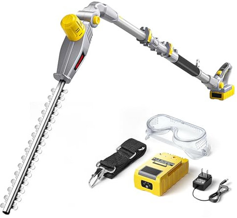 Cordless Hedge Trimmer, Electric Pole Hedge Trimmers with Extension Pole, 410Mm Dual Blade,16mm Cutting Capacity, Adjustable Hedge Cutter with 2.0Ah Battery, for Hedges, Shrubs, Branches