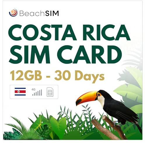 BeachSIM Carte SIM Costa Rica 30 Jours. 12 Go de données à des Vitesses 4G/5G. Données Uniquement SIM. Itinérance Libre au Panama, au Nicaragua et dans 9+ Pays d'Amérique Latine.