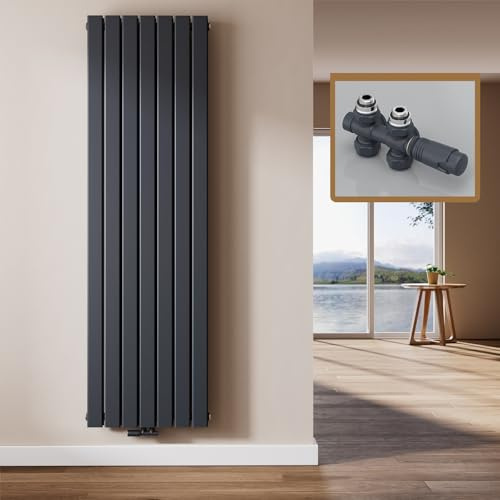 EMKE Design Heizkörper Flach mit Multiblock 1800x538 mm Vertikal Flachheizkörper mit Mittelanschluss, Doppellagig Anthrazit Paneelheizkörper Wandheizkörper für Bad, Schlafzimmer & Wohnzimmer, 1895W