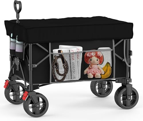 Handwagen klappbar 130 l Heckklappe Seitentasche & Flaschenhalter 100kg kleines Packmaß 10kg leicht ausziehbarer Griff schwenkbare Räder mit Bremse Faltbarer Transportwagen mit Dach