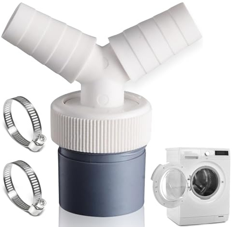 Yilceemy Adattatore di scarico doppio attacco Y per lavatrici e lavastoviglie, con uscita per tubo Ø40 mm e ingresso Ø18-24 mm, Con fascetta stringitubo