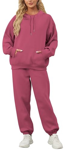 OLAPTA Aereo Modalità Viaggio 2 Pezzi Abiti Maschera per gli Occhi Built-In Oversize Felpe Con Cappuccio Comfort Pantaloni Della Tuta Uomo Donna Tuta Set, Rosa, Medium