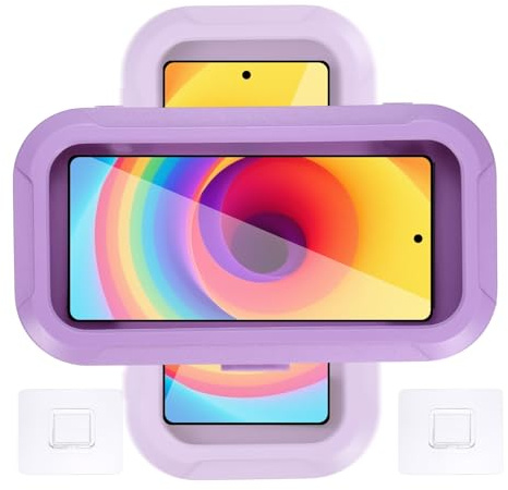 PATIKIL Shower Phone Holder Waterproof, 360° Retractable Adjustable Shower Phone Case Anti Fog with Touch Screen Wall Mount for Bathroom Mirror Bathtub Fit for 7-Inch, Purple
