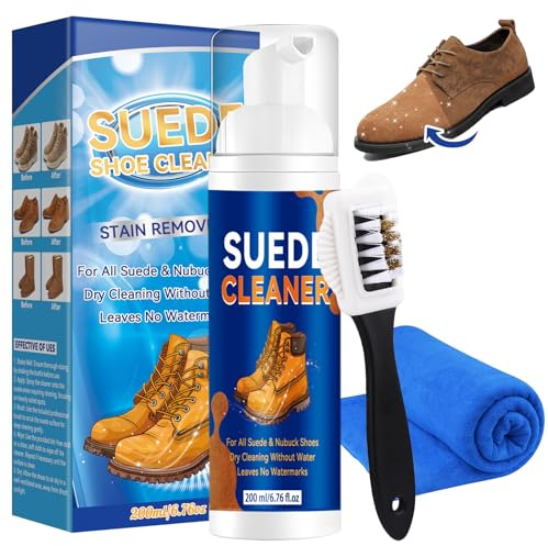 Auensten Limpiador Zapatillas Ante, Kit Limpieza Zapatillas 200 ml con Cepillo y Toalla, Suede Cleaner para Zapatos Blancos, Cuero, Gamuza, Nubuck y Lona, Limpiador de Calzado Eficaz (Verde)
