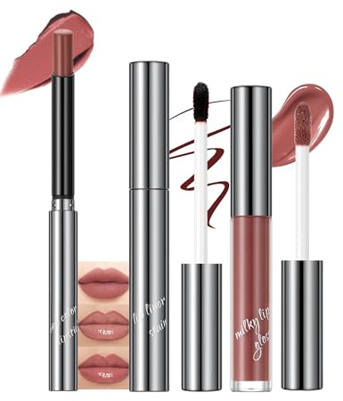 3Pcs Lipliner Stain Peel Off & Rose Lippenstift Matt, Hydrating Lip Tint Oil Set, Langanhaltender Peel Off Lipgloss, Wasserfest Wischfest, Intense Color Lip Volume Makeup Kit, Geschenke für Frauen-03