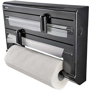 Leifheit Dérouleur Mural Parat Black, Porte Rouleau sopalin Mural au Design Moderne pour Trois Rouleaux, Coupe Nette, Support Rouleaux de Cuisine Forme Ergonomique, Dérouleur essuie Tout Noir