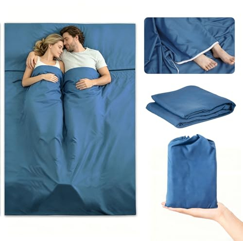 toothank Hüttenschlafsack aus Mikrofaser (700g) – 160x210 cm Schlafsack Inlett für Paare – Ultraleicht & kompakt mit Kissenfach & Reißverschluss – Ideal für Hostels, Berghütten, Backpacking & Camping