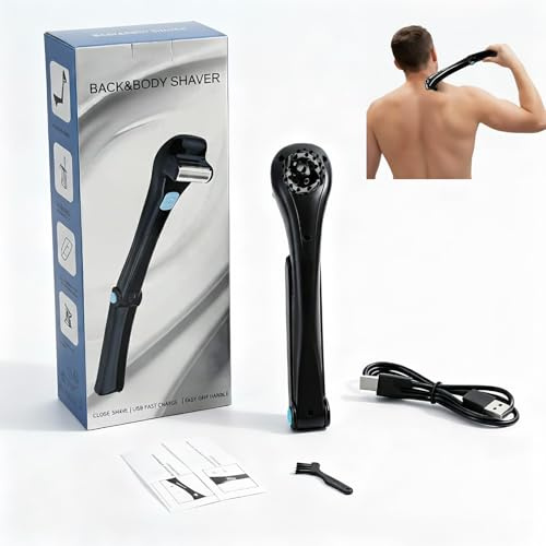 Cordless Back Shavers for Men, Foldable Long Handle Electric Body Shaver for Back Chest Shoulders, USB C Rechargeable Mens Body Groomer and Body Hair Trimmer