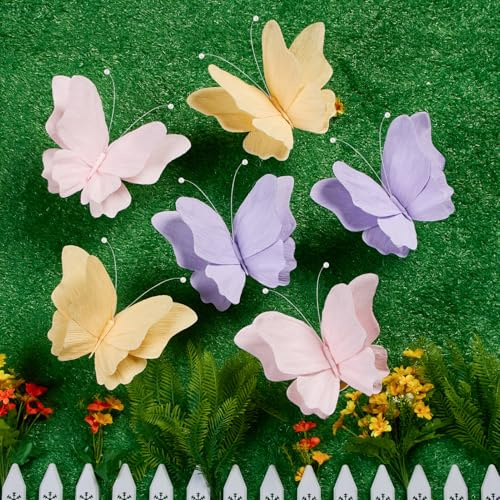 SUNBEAUTY 6 Stück 3D Schmetterling Deko Zweigeschossig Papier Schmetterlinge Deko Bunt Fliegende Schmetterlinge für Gartenparty Deko Kindergeburtstag Deko Tischdekoration Innen Frühling Deko Tischdeko