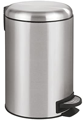 WENKO Poubelle à pédale Leman, Fermeture système Easy Close, Poubelle 12L, Acier INOX, 25x38x32cm