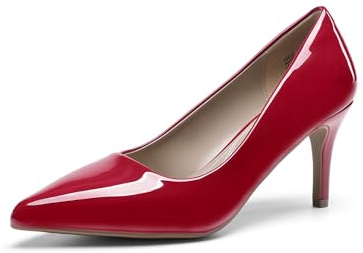 DREAM PAIRS Escarpins Femme Talon Haut 7,5cm Pointu Stiletto Élégants à Enfiler Confortables Mode Urbain Chic pour Bureau Soirée et Quotidien,Size 39,Rouge/Pat,KUCCI