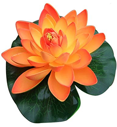 Flikool 18cm Künstliche Lotus Blumen Schwimmende Seerosen Eva Schaum Nymphaea Künstliche Pflanzen Teichpflanzen Lilien Kunstpflanzen Wasserlilie Lotusblüte Kunstblumen Dekor 8pcs - Orange