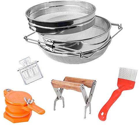 KEXMY Edelstahl-Honigsieb Doppelsieb für Bienenzucht Beekeeping Tool Set of 5