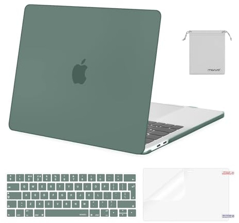 MOSISO Kompatibel mit MacBook Pro 13 Zoll Hülle 2026 2025-2016 M2 M1 A2338 | A2289 A2251 A2159 A1989 A1706 A1708, Kunststoff Hartschale Hülle&Tastaturschutz&Displayschutz&Beutel, Mitternacht Grün
