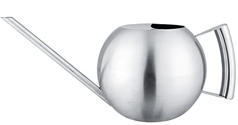 Regadera para jardín - Regadera de Metal de Acero Inoxidable de 1 l, tamaño Grande con Pico Largo, regadera de Forma Redonda Rosa para Plantas de Interior Bonsai