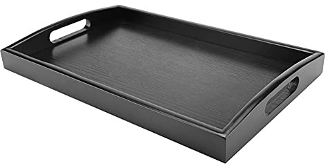 Grand plateau de service rectangulaire en bois noir avec poignées pour café, facile à prendre en main