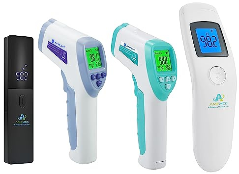 Amplim 4-Pack Hospital & Medical Grade Non Contact Digital Infrared Forehead Thermometer for Babies, Kids, and Adults.