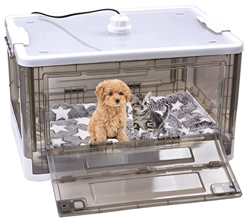 HKDQ Incubatrice per cuccioli, grande vivaio in PET con riscaldamento, incubatrice per gattini, include tappetino per lettino (55 L)