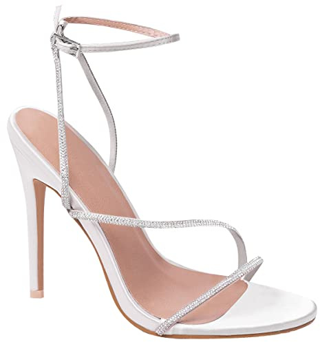Womens High Heels Diamante Strappy Open Toe Heel Ladies Ankle Strap Sexy Party Evening Occasion Dressy Heeled Shoes Peep Toe Comfort Sandals
