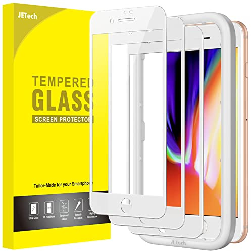 JETech Full Screen Schutzfolie für iPhone SE 3/2, iPhone 8/7, 3 Stück | Weißer Rand Gehärtetes Glas Displayschutzfolie, mit Installationshilfe, HD Klar, Hüllenkompatibel