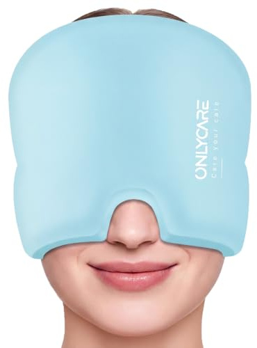 ONLYCARE Migräne Maske, Upgraded Kühlmaske Schlafmaske Kühlmütze Kühlhaube | 360° Gel Surround kühlpads zur Linderung von Migräne, Kopfschmerzen