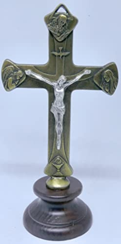 Generico 10.064.40 Crucifijo tercer milenio latón con base madera padre hijo espíritu santo paz