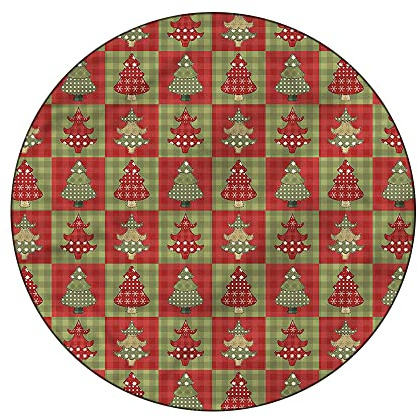 JUNTAIY Round Edge Closing Tablecloth, Christmas Elastic Edged Tablecloth, Noel Trees Quilt, Fit Round Tables 56inch Diameter, for Indoor Outdoor Fits, Multicolor