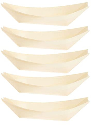 Bambus Holz Boot,50 PCS Einweg Essen Tablett Holzboot Holzschale Schiffchen aus Kiefernholz Hölzernes Sushi Serviertablett für Fingerfood Currywurst Pommes Sushi I Servierschale kalte 4 Zoll
