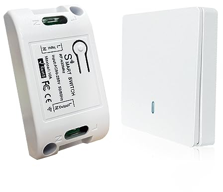 Punxasl Funkschalter Set 433Mhz 1 Wandfernbedienung 1 Mini Unterputz-Funkrelais, Funkschalter Licht AC 90-250V Lichtschalter-Modul Indoor Effektive Entfernung 25 Meter Funk Lichtschalter für Lampe