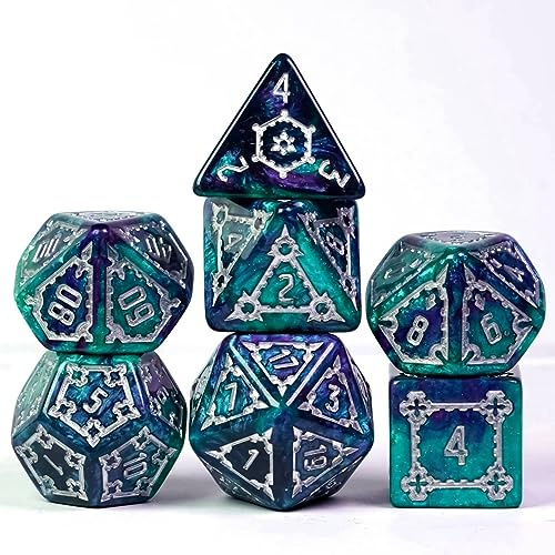 World of Dice - Goliath XL Purple/Teal- Pen and Paper Würfel Set im XL Format, 7-teilig, für Dungeons and Dragons (DND), Das Schwarze Auge (DSA), UVM.
