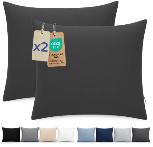 Dreamzie Kissenbezug 80x80 cm, Set mit 2 - Kissenbezüge aus Mikrofaser mit Reißverschluss - Für Kissen 80x80 cm - Kissenhülle Oeko-Tex, Schwarz