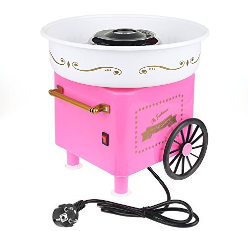 Elektrische Zuckerwattemaschine mit Karre für Partys und Veranstaltungen, 500 W (Rosa)