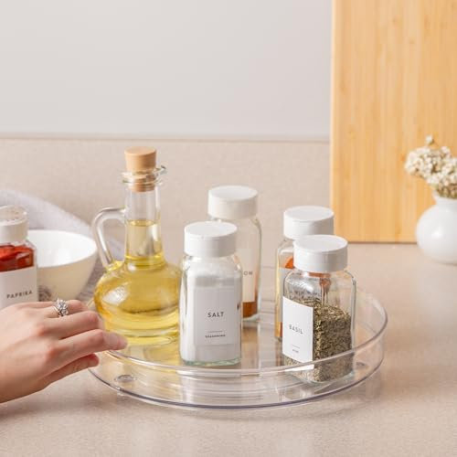 Lazy Susan Organizer, 26,7 cm, um 360 Grad drehbarer Drehteller für Schränke, Kühlschrank, Speisekammer, Badezimmer, Unterspüle, Schminktisch, Arbeitsplatten, Organizer für Gewürze, transparent