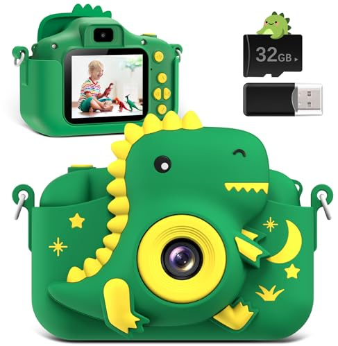 GREENKINDER Fotocamera per bambini, schermo da 2,0, con scheda da 32 GB, fotocamera digitale per selfie HD, 20 MP e 1080 P, regalo per bambini e bambine da 3 a 12 anni