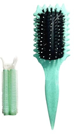 Zixrmor Set of 1 Brush and 1 Set Hair Root Fluffy Clip, You Can Control It Yourself Hair Curler, Perfect Combination Curly Hair Brush (Green)