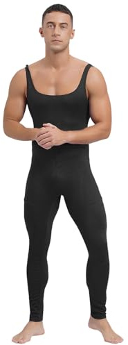 Runhomal Men's Full Body Tight Jumpsuit Unitard Square Neck Bodysuit Stretch Striped Rompers Black XL
