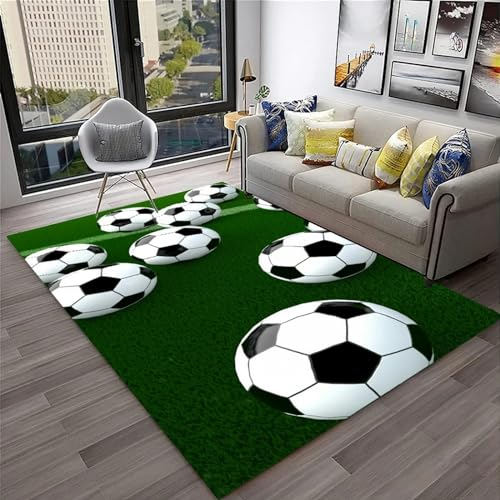 Fußball 3D-Druck-Spielzimmerteppich 80 X 120 Cm - Rutschfester Bodenmatten-Teppich Für Den Innenbereich - Weicher Griff - Polyesterfaser - Leicht Zu Reinigen - Geeignet Für Schlafzimmer, Kinde -9P9J8Z