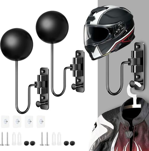2 Stück Helmhalterung Wand Motorrad Zubehör, Helm Halterung Wand, Motorradhelm Halterung, Drehbare Motorrad Garderobe aus Edelstahl/Aluminium. Ø12cm, Bohren, Helmhalter für Schlüssel Jacke