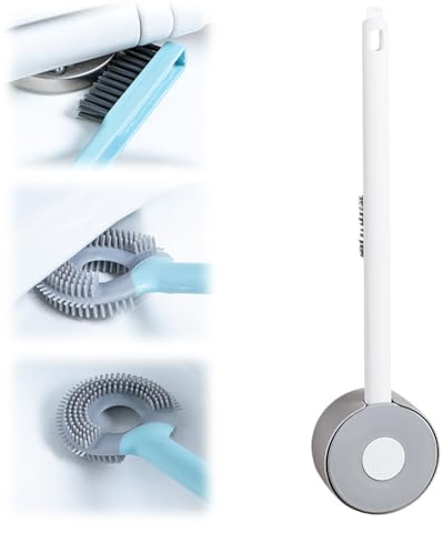 Klobürste Silikon, Klobürste Silikon Bathroom Toilet Brush and Holder Set, WC Bürste, Toilettenbürste für Wohnmobile, Kreative Toilettenbürste aus Silikon mit Aufbewahrung (Grau)